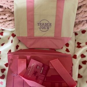 Pink trader joes mini tote and insulated bag bundle